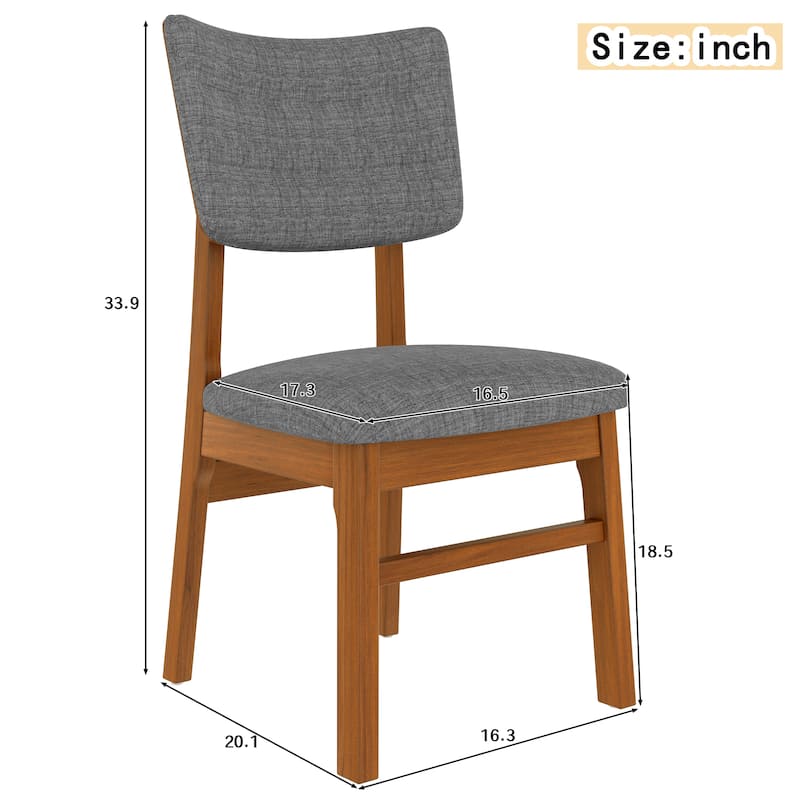 Mid-Century Modern Dining Chairs Set of 4 Brown Rubberwood Upholstered Armless Kitchen Side Chairs