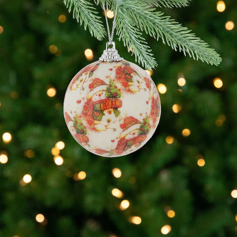Decoupage Forest Snowmen Christmas Ball Ornaments - 2.25" (60mm) - 14ct