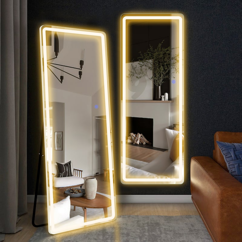 Full-length LED Illuminated Bathroom Vanity Mirror - 63x20-Round - Silver