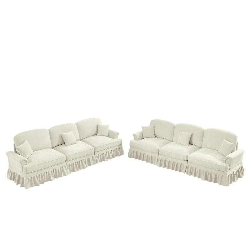 GDFStudio - Classic Chenille 3-Seater 107" Modular Sofa Set with Flared Arms and Removable Ruffles Pleats Skirts (Set of 2)