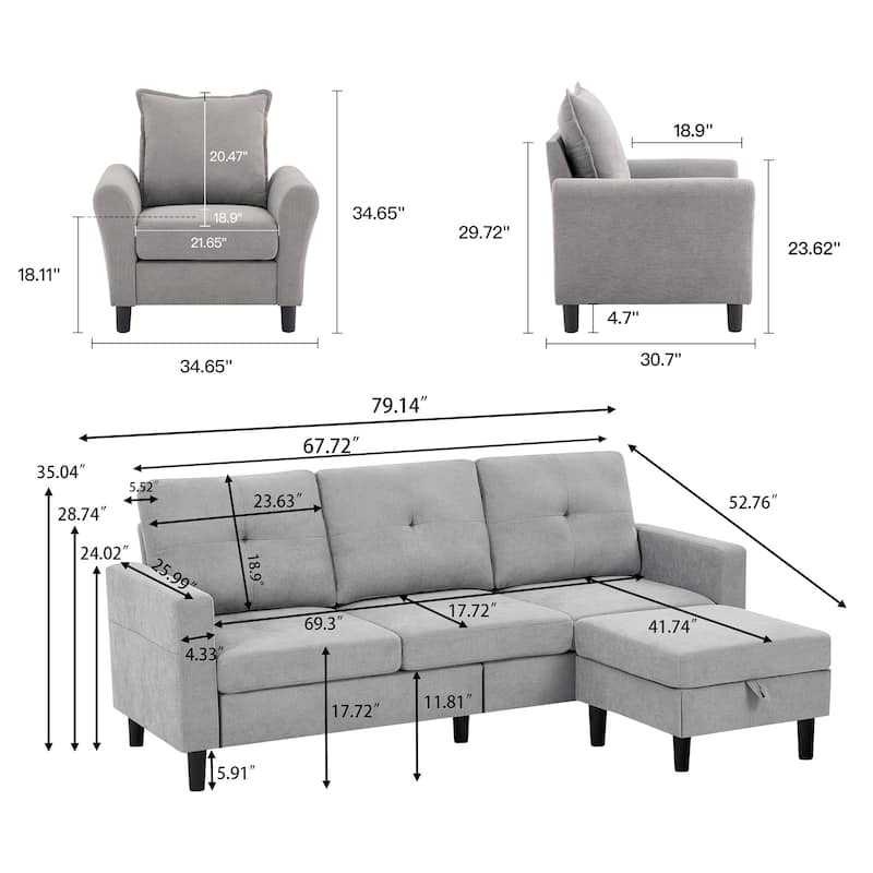 3 Pieces Living Room Sets