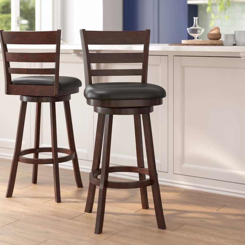 Upholstered Commercial Wooden Swivel Bar Stool - Espresso/Black