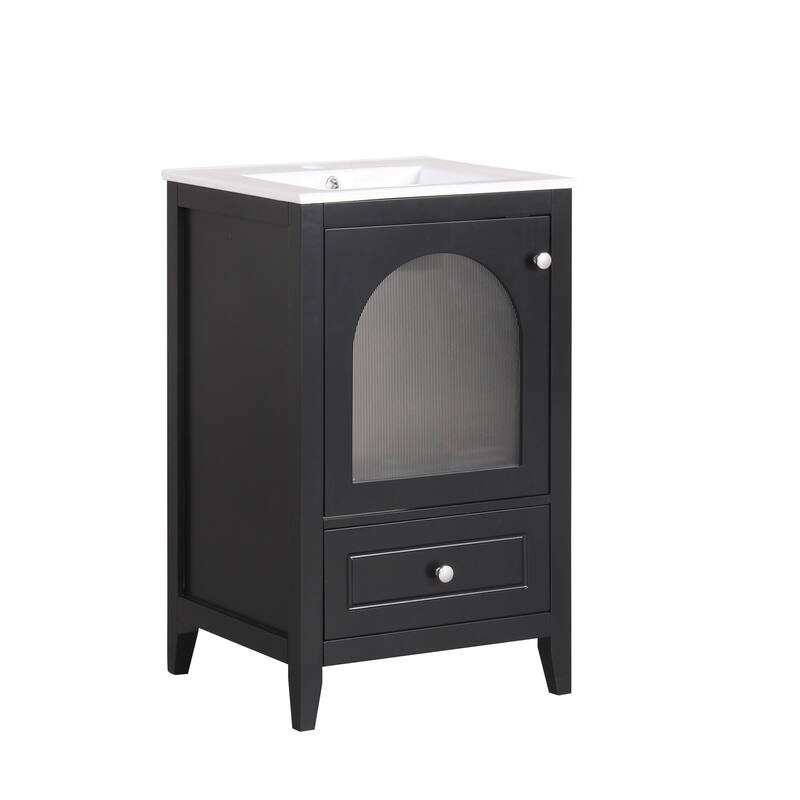 20 inch MDF Bathroom Vanity with Sink, Bathroom Cabinet with Soft Closing Glass Door