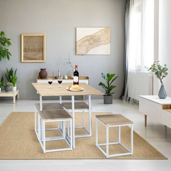 Gymax 5 Piece Dining Table And Chairs Set Metal Legs Compact Dining Table And Chairs Set Metal Legs