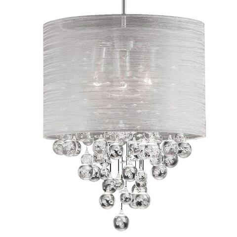 3 Light Incandescent Crystal Pendant Polished Chrome Silver Organza