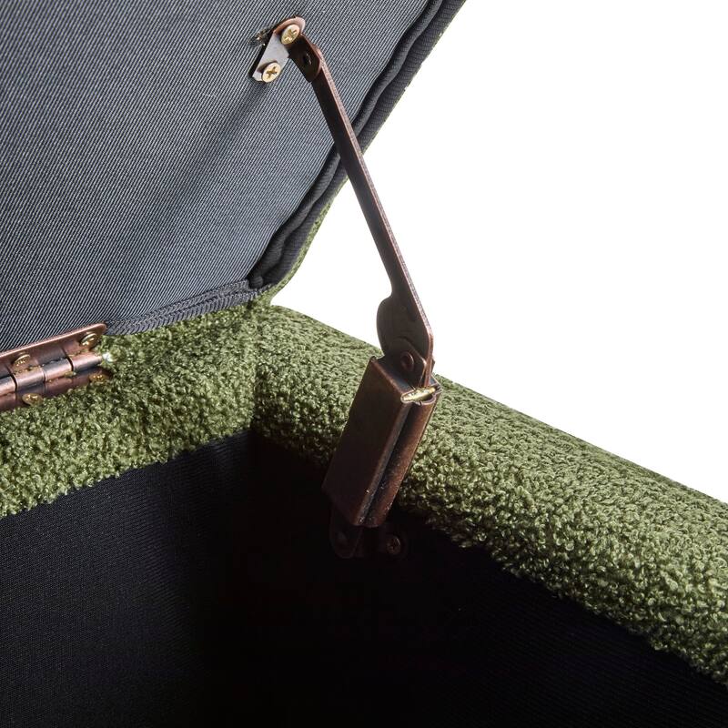 Storage Ottoman with Flip-Top Lid, Easy Assembly, Boucle Fabric & Birch Wood Legs, Green