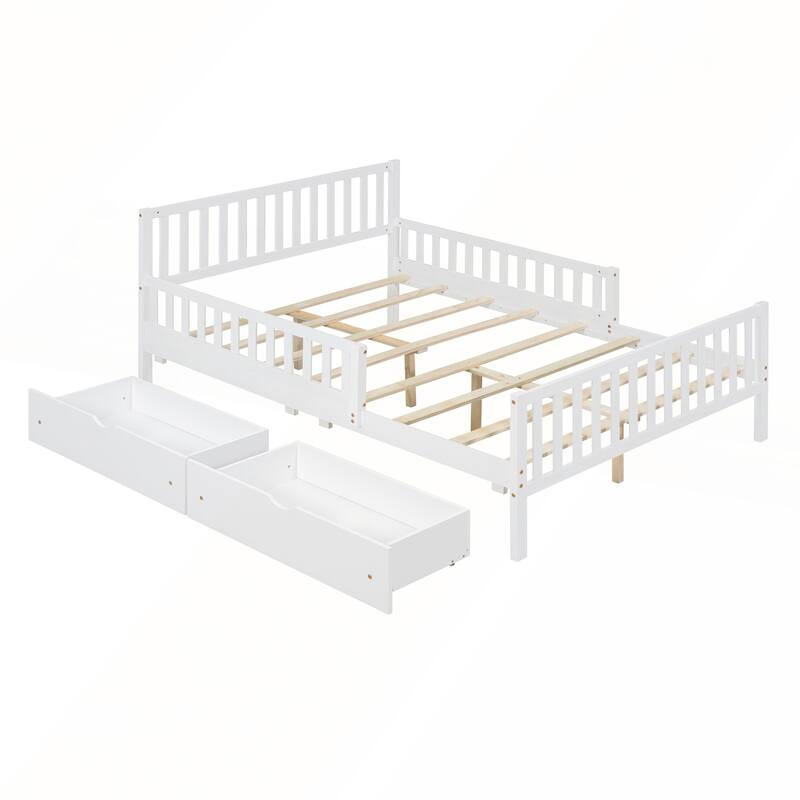 Twin Size Wood Platform Bed with Guardrails