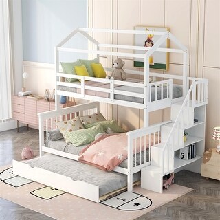 Merax Twin over Full House Bunk Bed with Trundle and Staircase - Bed ...