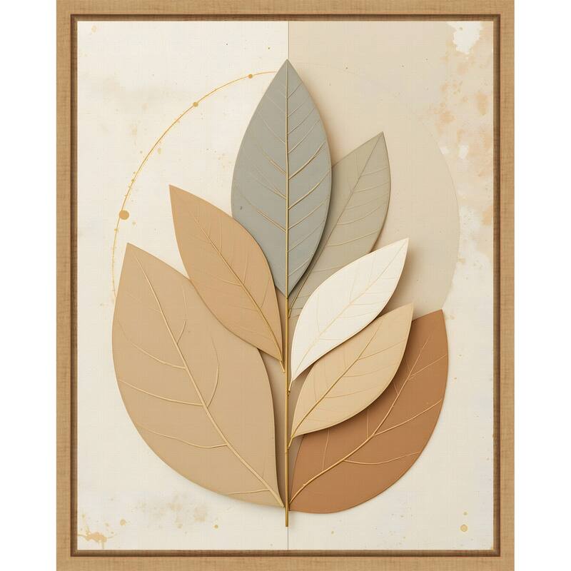 Neutral Leaves by Kintsugi99 Framed Canvas Wall Art Print