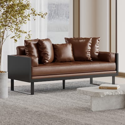 Contemporary Oversize PU Upholstered Loveseat with Pillows