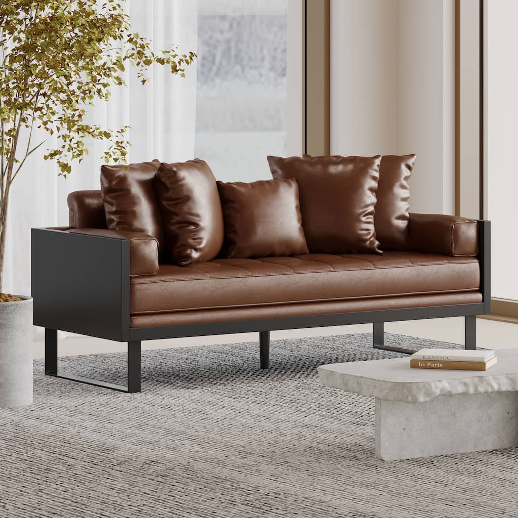 Contemporary Oversize PU Upholstered Loveseat with Pillows