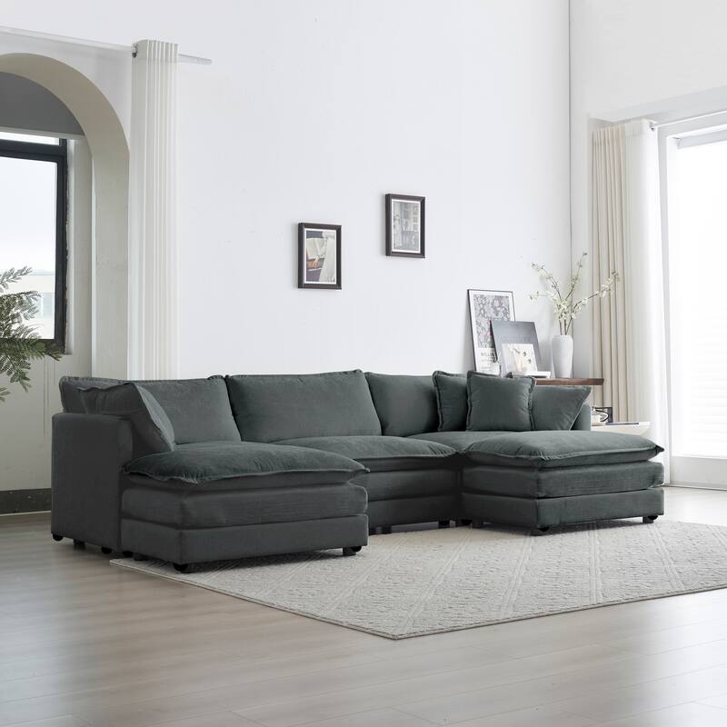 GDFStudio - Zika Chenille 3-Seater Sofa with 2 Ottoman