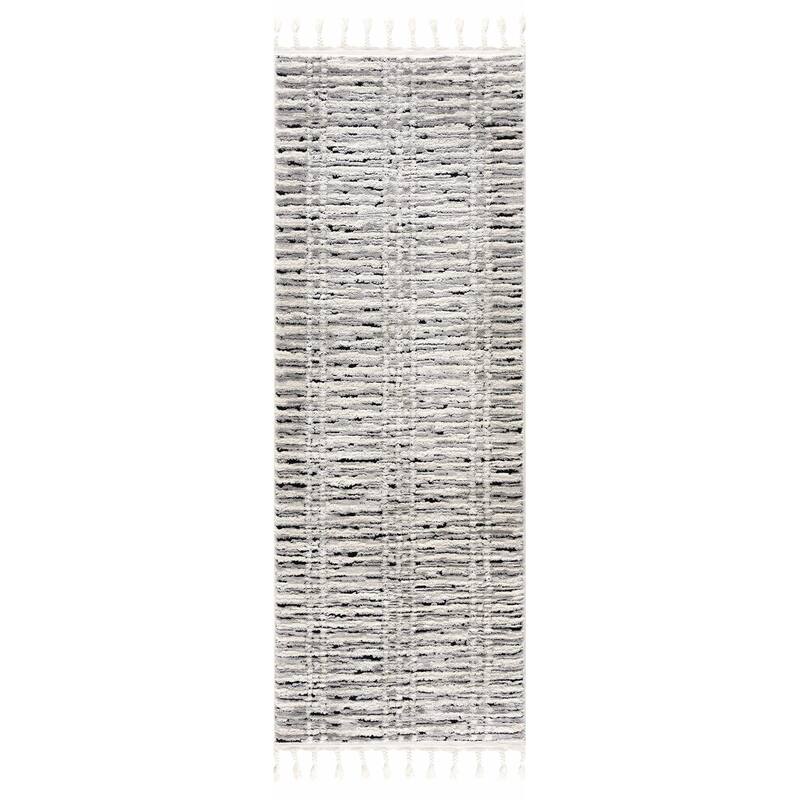 Hauteloom Azana Living Room, Bedroom Area Rug - Farmhouse - High Pile - Bone,Black - 5'3" x 7'