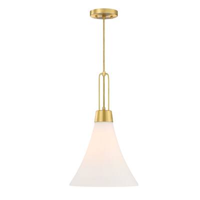 Evergreen Oasis 60 Watt 1-Light Brushed Gold Down Pendant Light with Etched Opal Glass Shade - 20