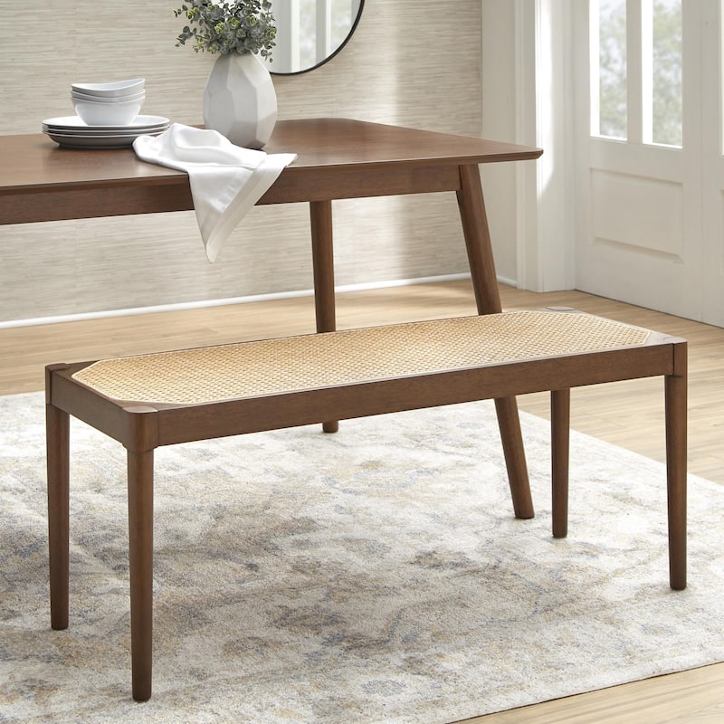Simple Living Newington Solid Wood Bench with Cane Seat - Walnut