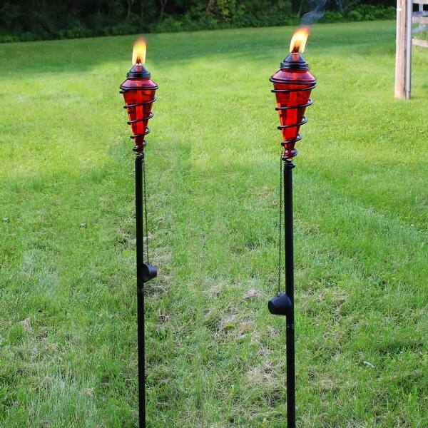 Sunnydaze 2-in-1 Metal Swirl with Blue Glass Outdoor Lawn Torch - Set of 2