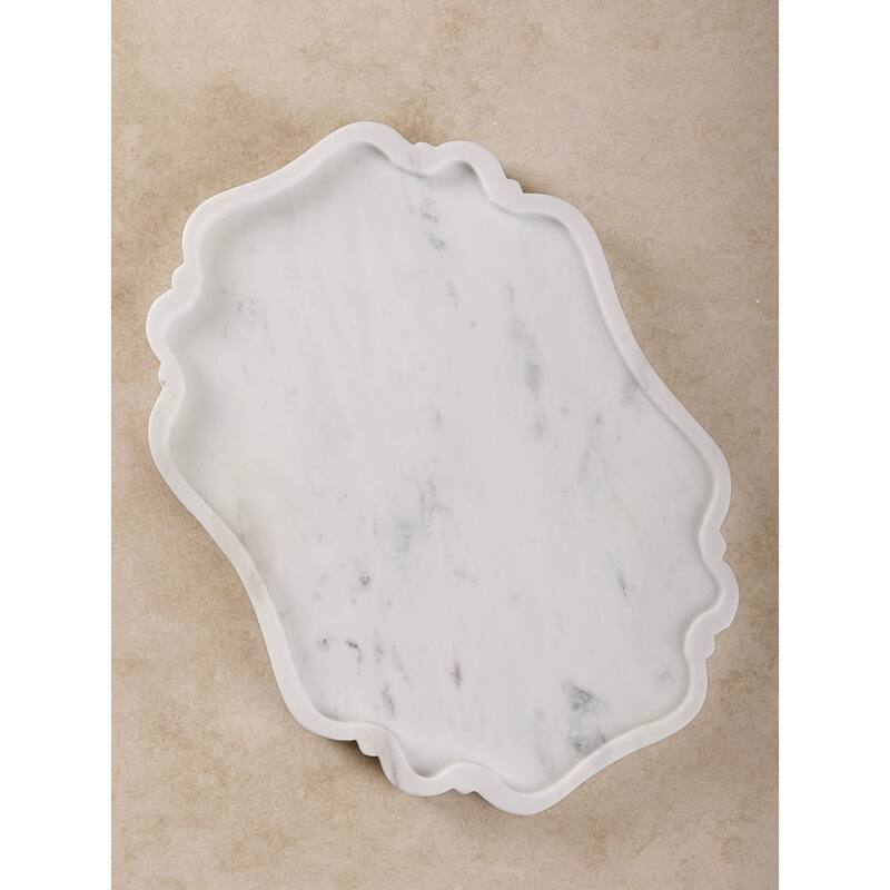 Cascade White Marble Tray - 14 X 10 - 14 X 10