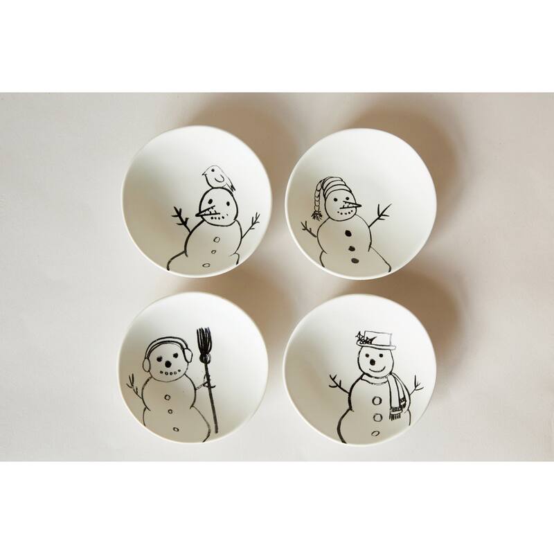 Stoneware Bowl with Snowman - 4 Piece - White
