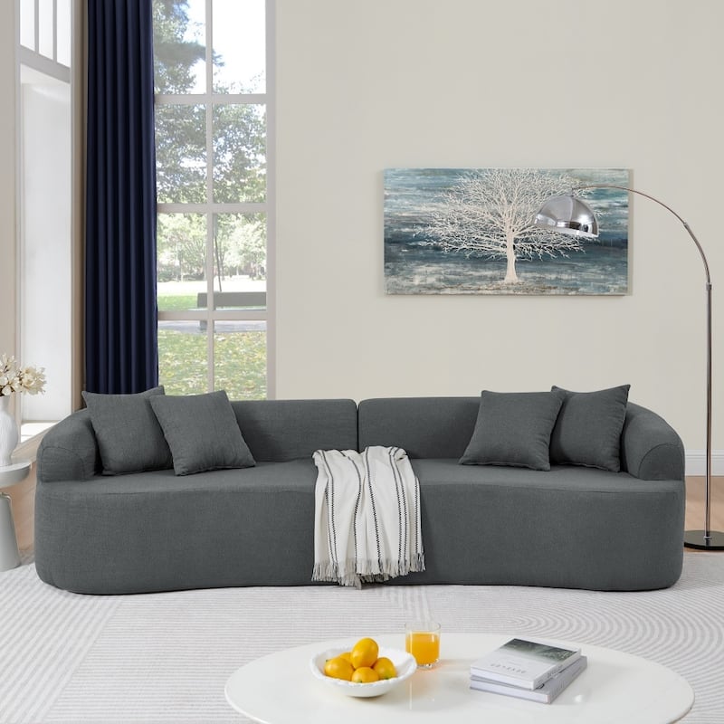 104" Modern Lamb's Wool Fabric Curved Modular Sectional Sofa