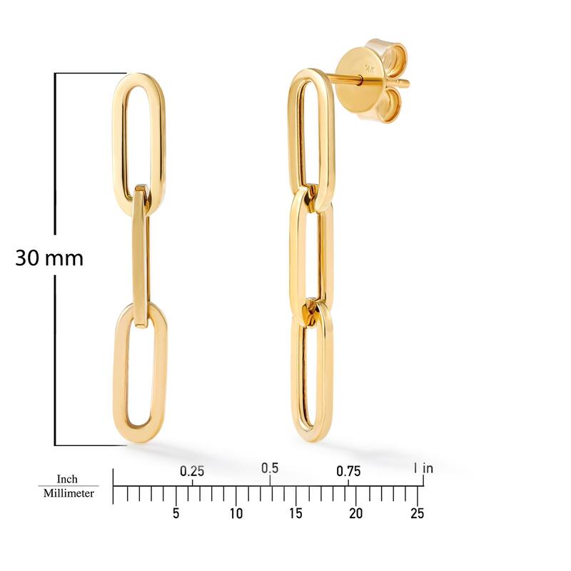 Clover 14K Yellow Gold Polished Paperclip Link Drop Stud Earrings