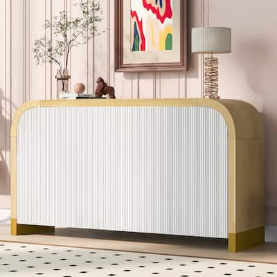 Wavy 4-Door Buffet Sideboard, Curved Design Door Storage Cabinet with Adjustable Shelves