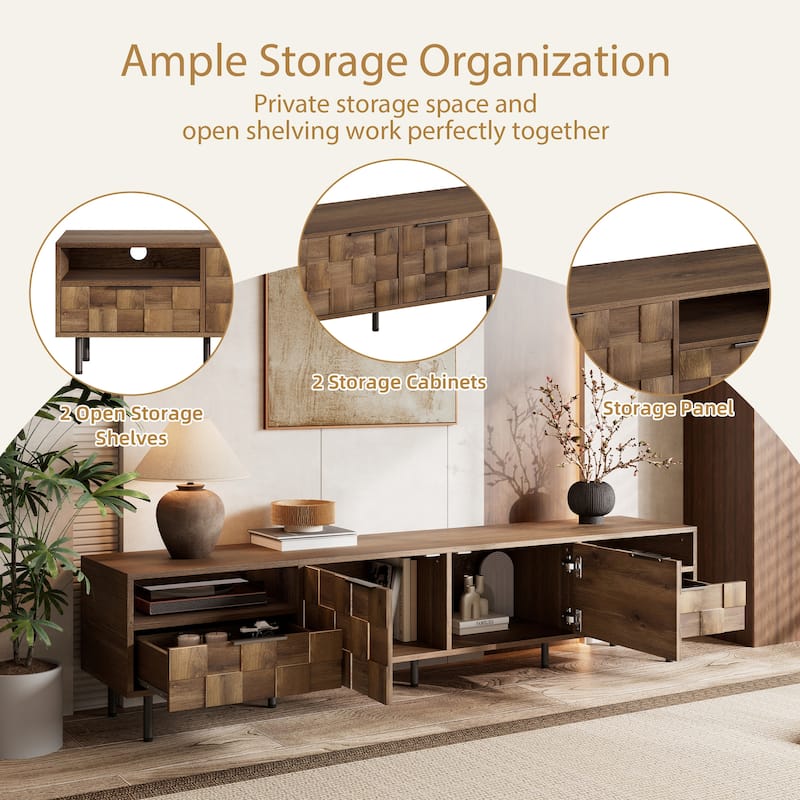 Mid Century TV Stand for 85'' TV - Media Console with 2 Drawers, Entertainment Storage Center for Living Room, Home Theatre