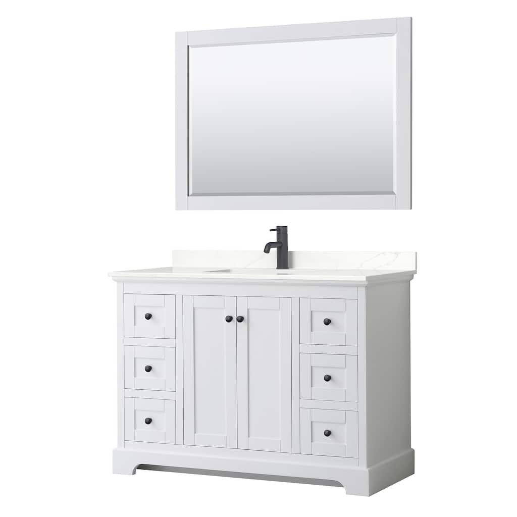 Avery 48-inch Single Vanity, Quartz Top, 46-inch Mirror