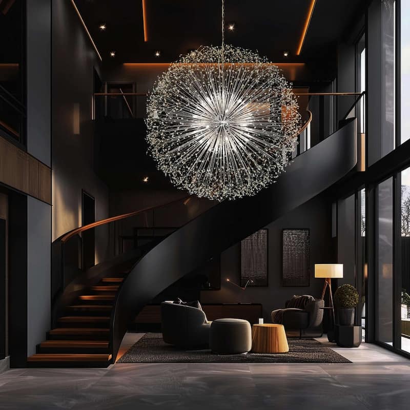 Crystal Chandelier 63" Firework Lighting Starburst Pendant light - Silver