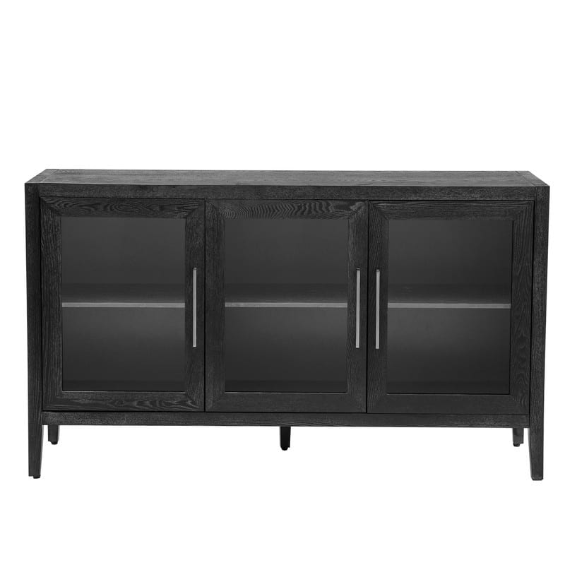 Wood Storage Cabinet with Three tempered glass doors and Adjustable Shelf
