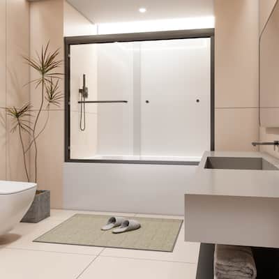 Semi-Frameless Double Sliding Tub Door, 1/4" Thick SGCC Tempered Glass