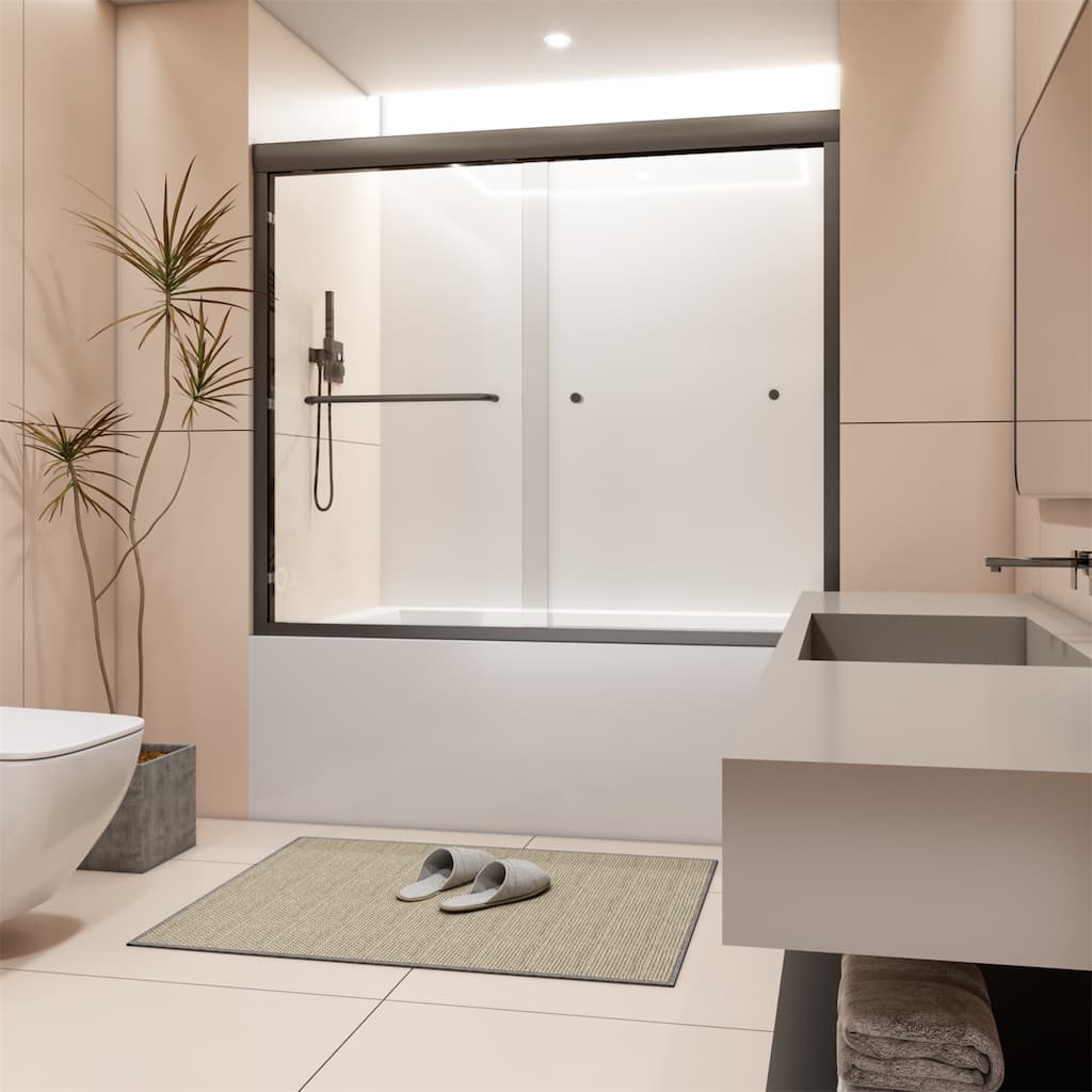 Semi-Frameless Double Sliding Tub Door, 1/4" Thick SGCC Tempered Glass