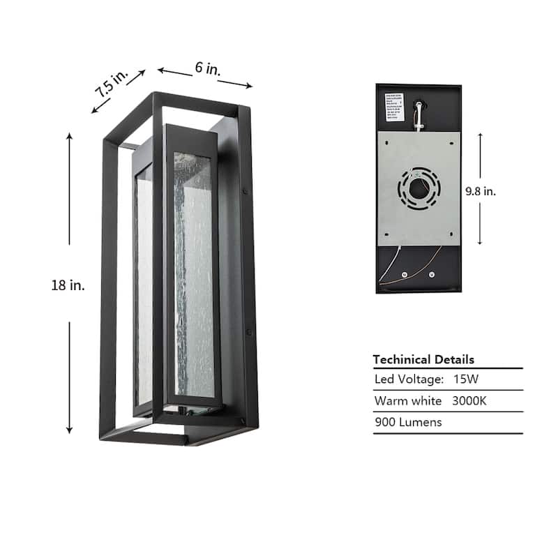 18" Outdoor LED Wall Sconce with Seeded Glass - Black