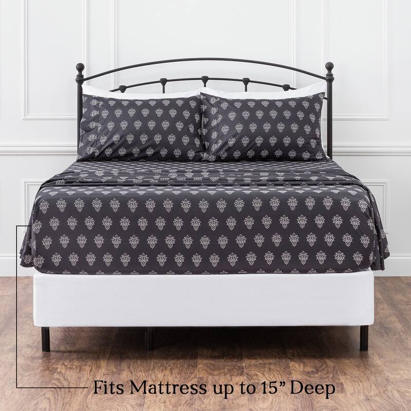 Chanasya Victorian Damask Print Ultra Soft Microfiber Sheet Set