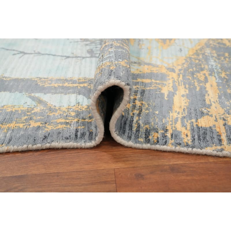 Hand Knotted Oriental Viscose Silk Carpet Modern Pictorial Multi-Colored Abstract Area Rug - 6' 6'' X 4' 5''