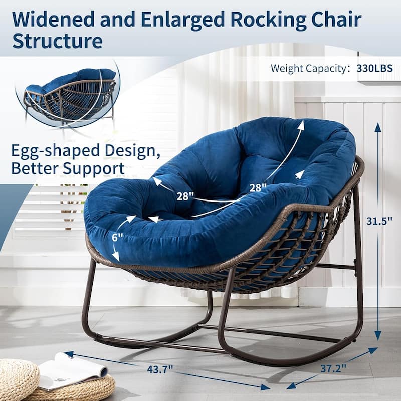 Outdoor Rattan Rocking Chair,Padded Cushion Rocker Recliner Chair Outdoor for Front Porch, Living Room, Patio, Garden