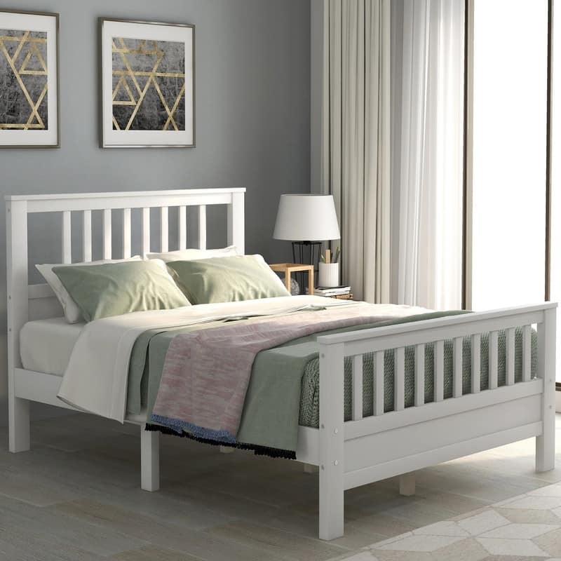 Full Size Wood Platform Bed with Headboard and Footboard