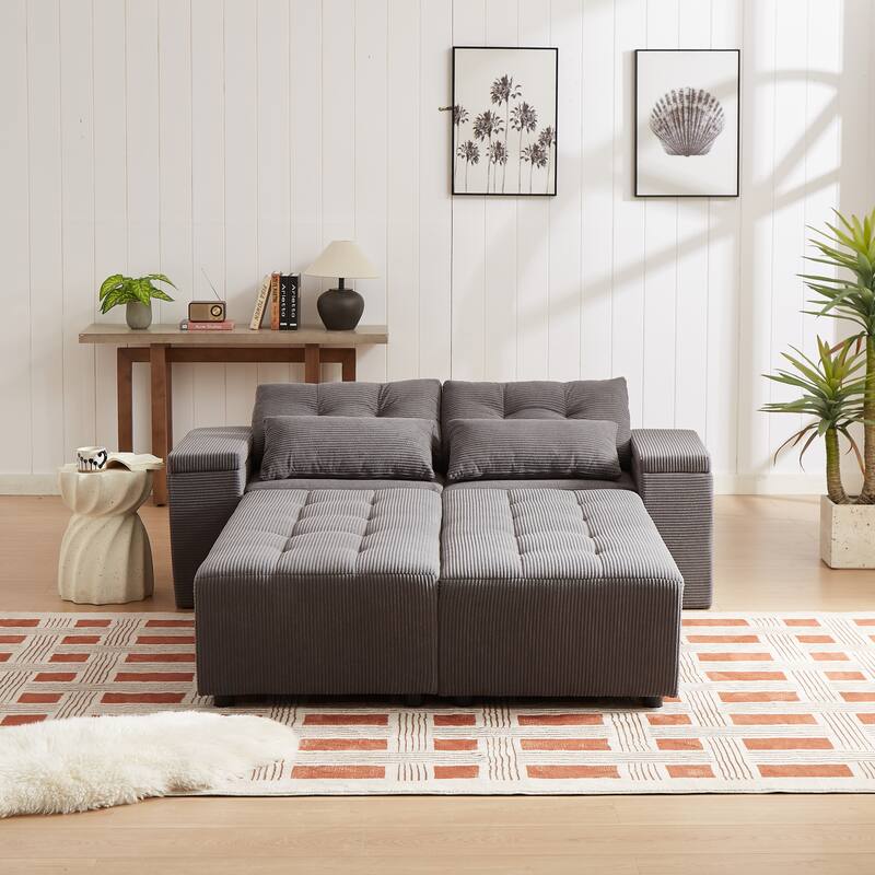 Convertible Storage Sofa with Corduroy Fabric & Adjustable Modular Design - Sleeper Sofa