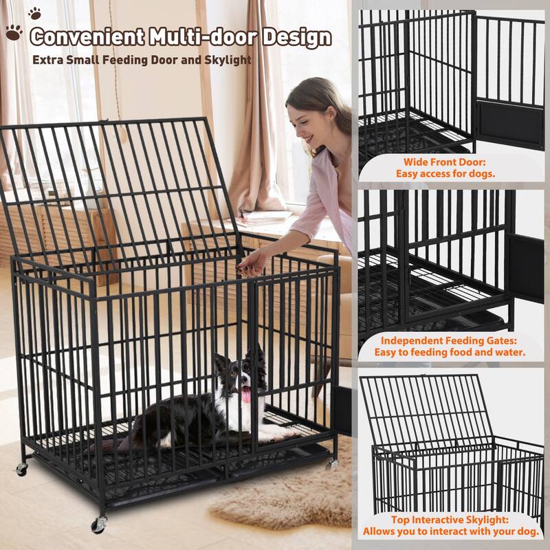 44''W*38''H*29''D Metal Dog Crate with a Removable Tray