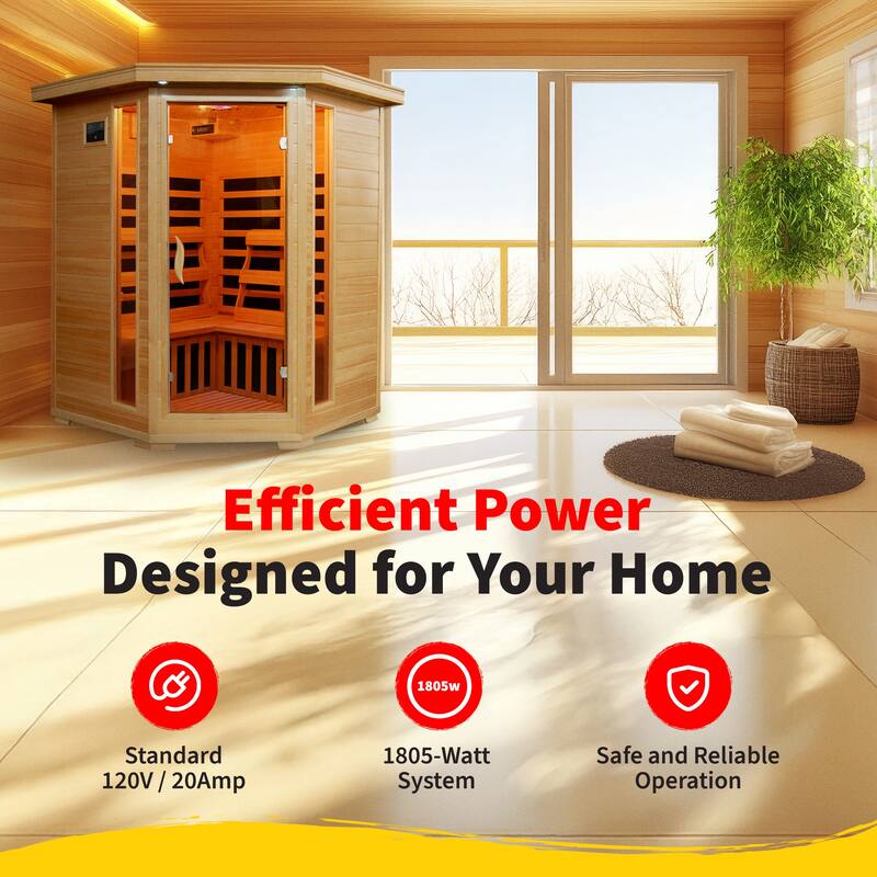 HeatWave Santa Fe 3-Person Hemlock Infrared Sauna with 7 Carbon Heaters