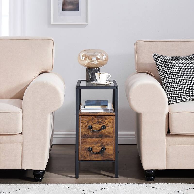 VECELO 2-Drawer Modern Nightstands Set of 2 with Glass Top