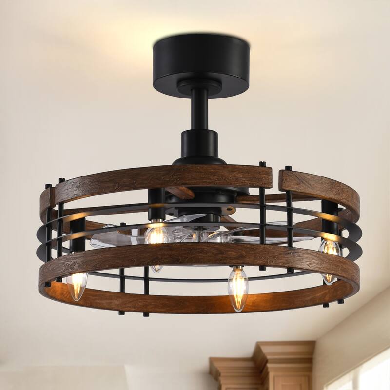 20 Inch 7-Blade Caged Ceiling Fan with Light and Remote