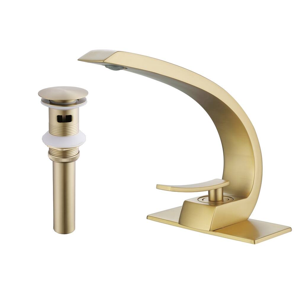 Modland C-Shaped Single Hole Bathroom Faucet, 500K Cycle CUPC Certified, 6-Inch Cover Plate, Black / Gold / Nickel / Chrome
