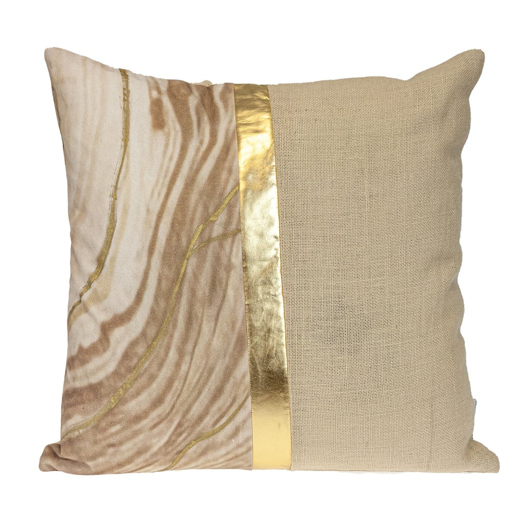 Square Lumbar Throw Pillow - 20" - Beige and Gold