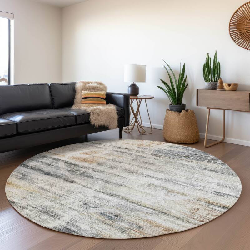 Machine Washable Indoor/ Outdoor Abstract Contemporary Chantille Rug - Silver - 8' x 8'