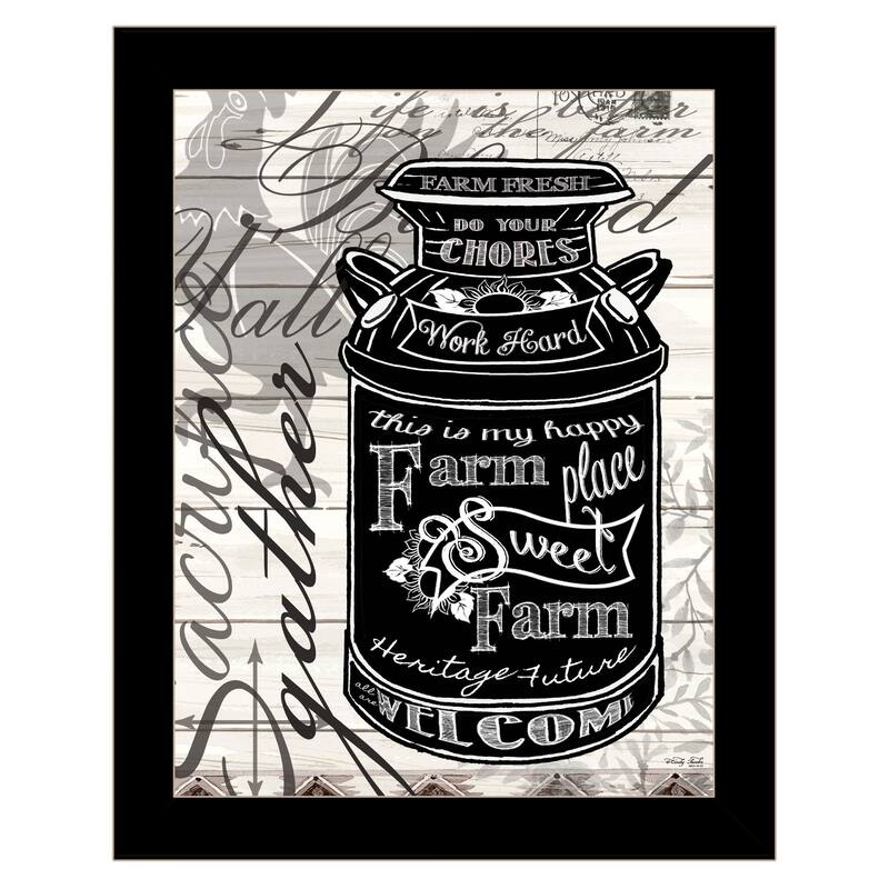 TrendyDecor4U Contemporary "FARM SWEET FARM MILK CAN" Framed Print Wall Art - Black