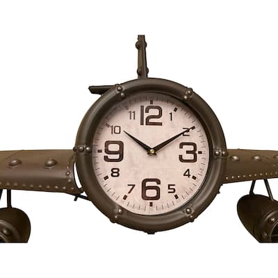 Metal Medium Rust Vintage Fighter Jet Wall Clock with White clock face - Medium Size Airplane Wall Clock