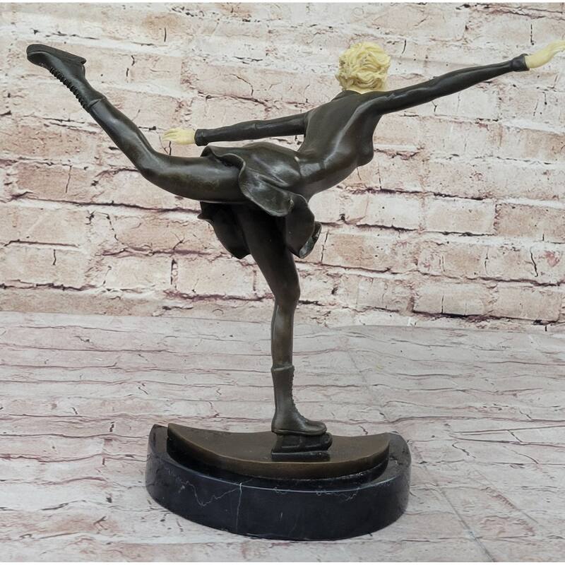 Figure Skating Ice Skater Hot Cast Bronze Female Figure On Marble Base
