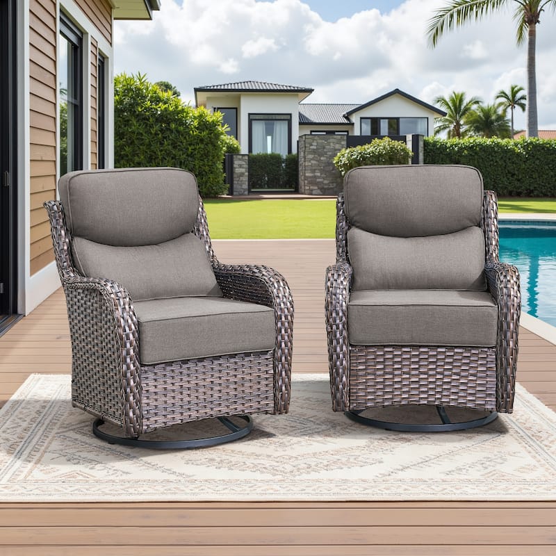 Arcadia Wicker Patio Swivel Glider Chairs with 6-Inch Cushions (2-Pack)