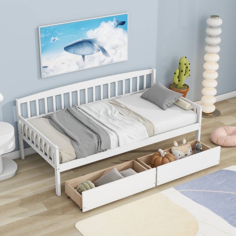 Twin Size Pine Wood Daybed with two Storage Drawers