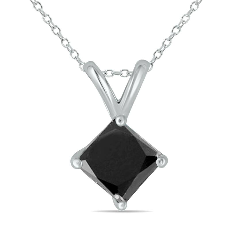 Marquee 1/2 Carat Princess Cut Black Diamond Solitaire Pendant in 14K White Gold